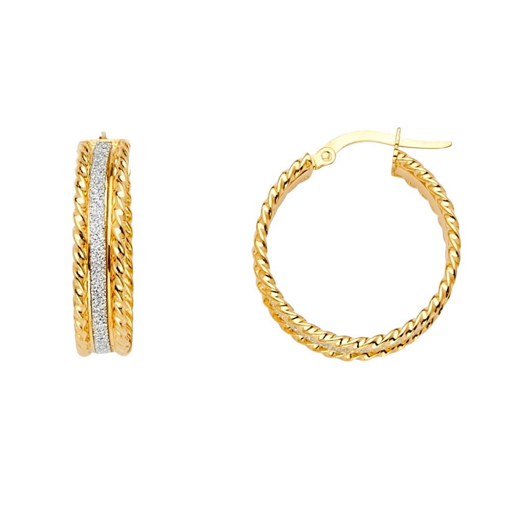 14k Yellow Gold 4mm Glitter Round Hoop Earrings